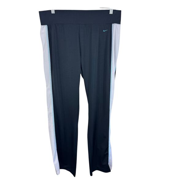 Nike Mesh Black White Blue Stripe Straight Leg Drawstring Athletic Pants Size L - Picture 1 of 7